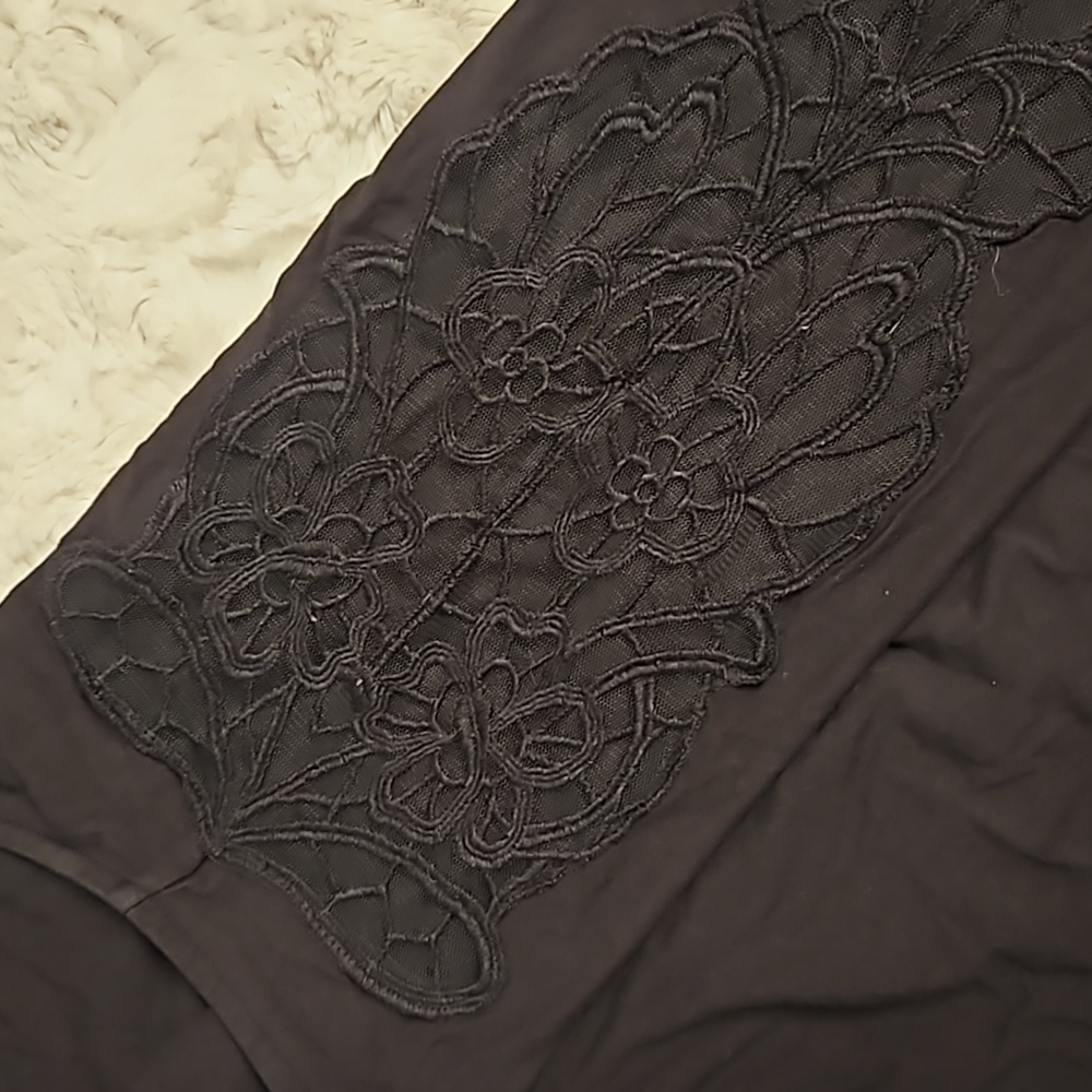 ROAMAN'S black dolman sleeve black tunic top lace inset on shoulders Med 14/16 - Picture 3 of 7